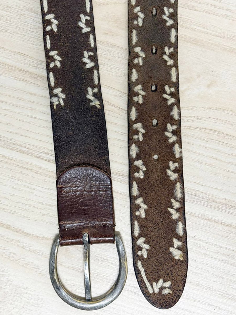 vintage boho leather embroidered stitch trim belt - good market thrift store