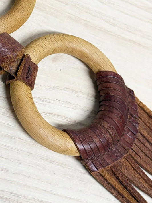 vintage boho leather wooden ring tie belt - good market thrift store