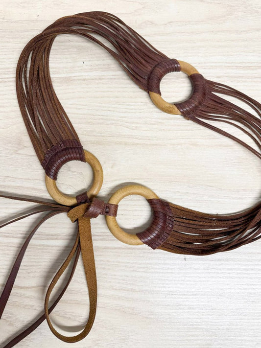 vintage boho leather wooden ring tie belt - good market thrift store