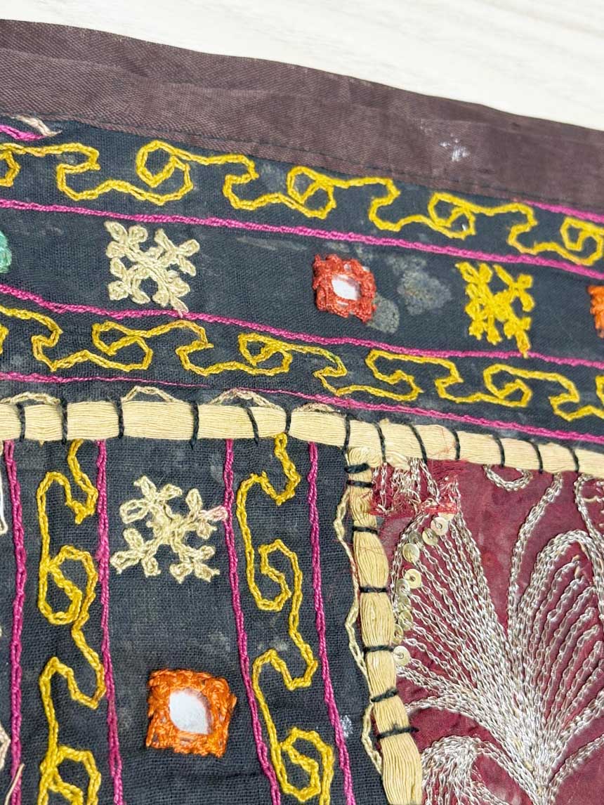 vintage boho mosaic patchwork embroidered wall hanging table runner | made in India - good market thrift store