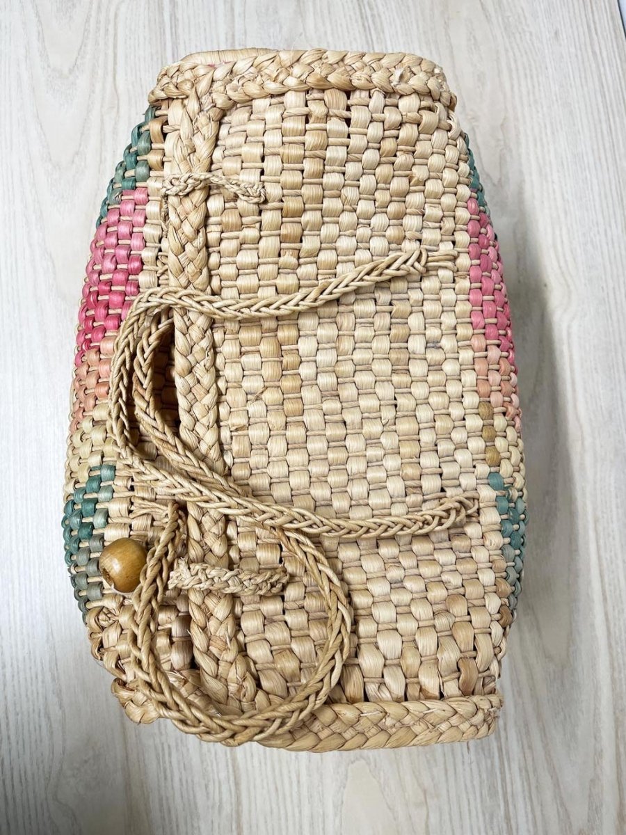 vintage boho soft basket bag with handles | gingham lining - good market thrift store