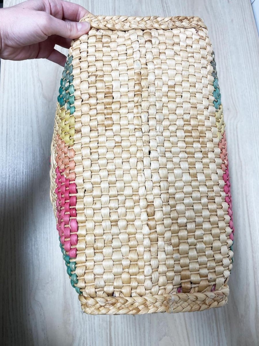 vintage boho soft basket bag with handles | gingham lining - good market thrift store