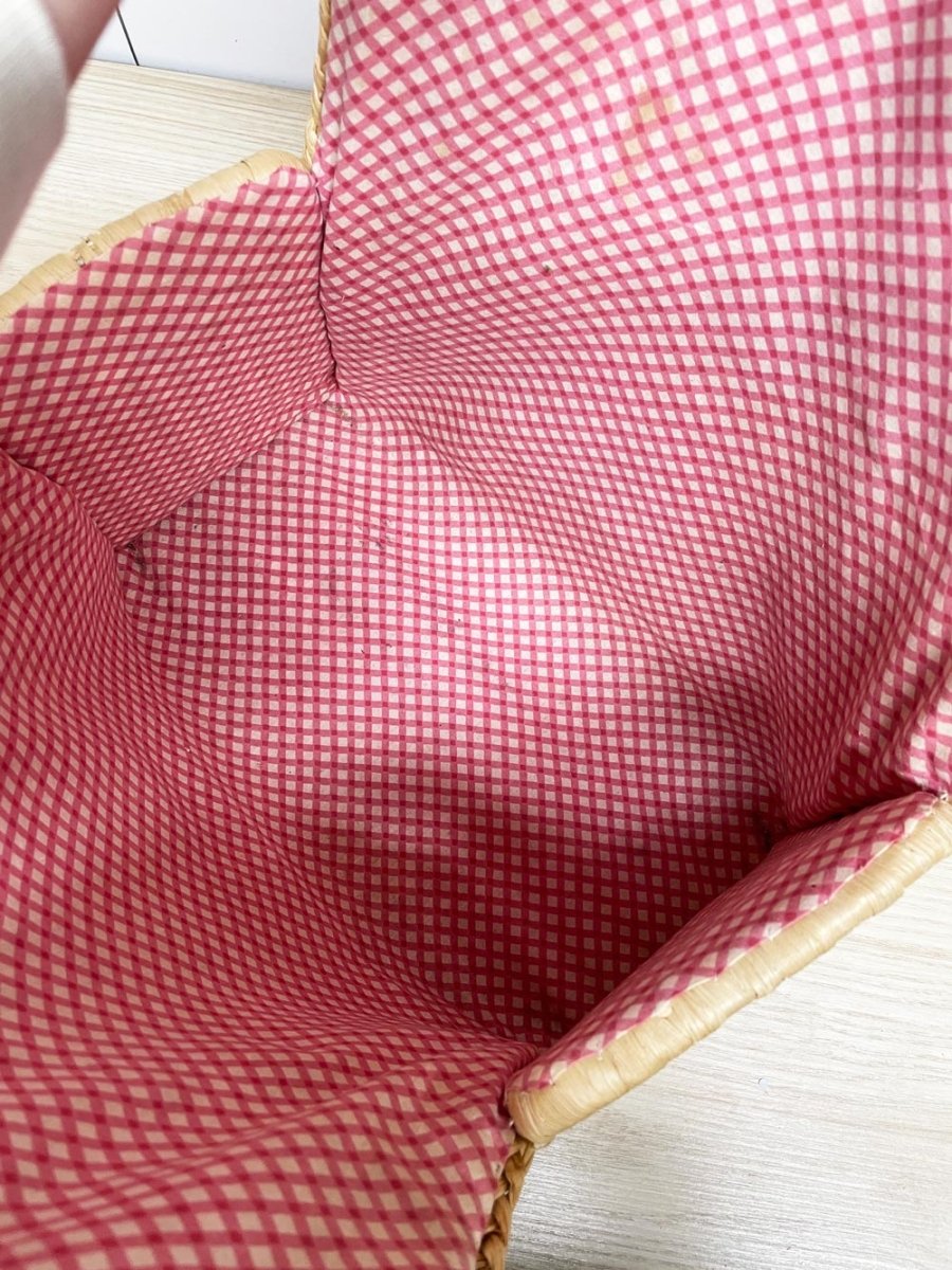 vintage boho soft basket bag with handles | gingham lining - good market thrift store