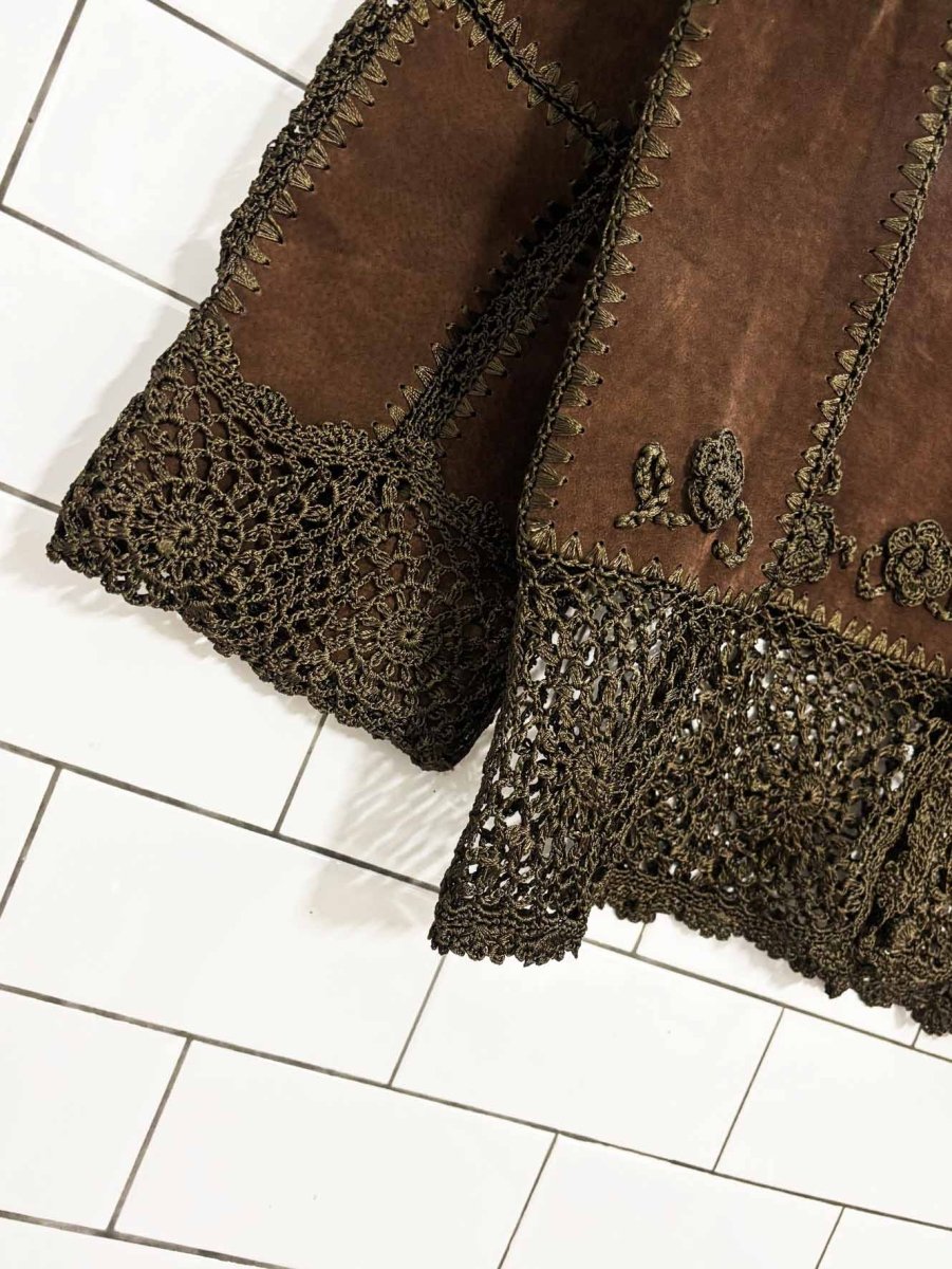 vintage boho suede crochet patchwork button down - good market thrift store
