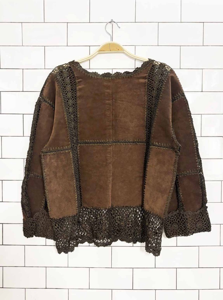 vintage boho suede crochet patchwork button down - good market thrift store