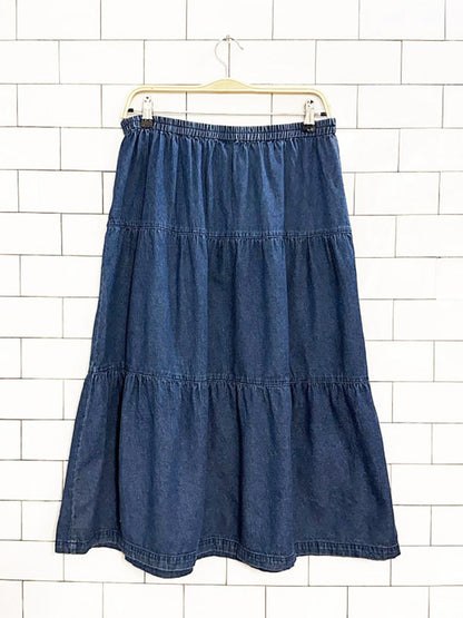vintage boho tiered prairie denim midi skirt - good market thrift store