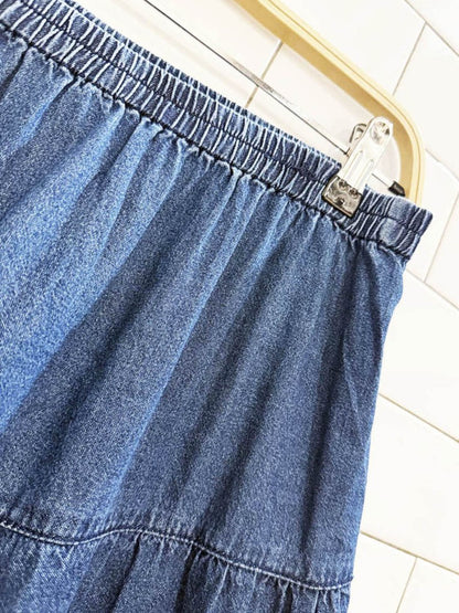 vintage boho tiered prairie denim midi skirt - good market thrift store