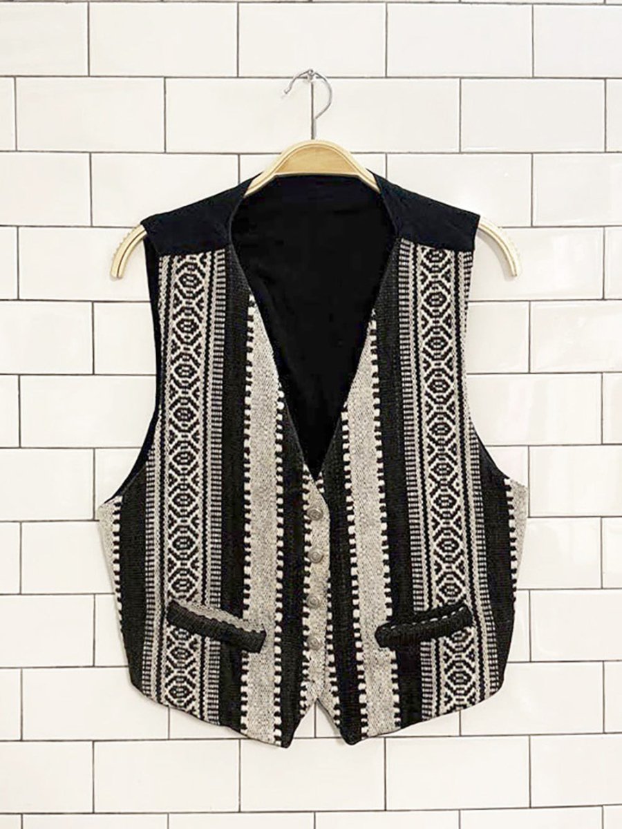 vintage boho woven full button vest - good market thrift store