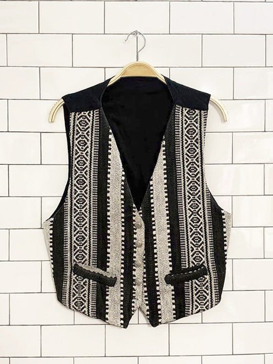 vintage boho woven full button vest - good market thrift store