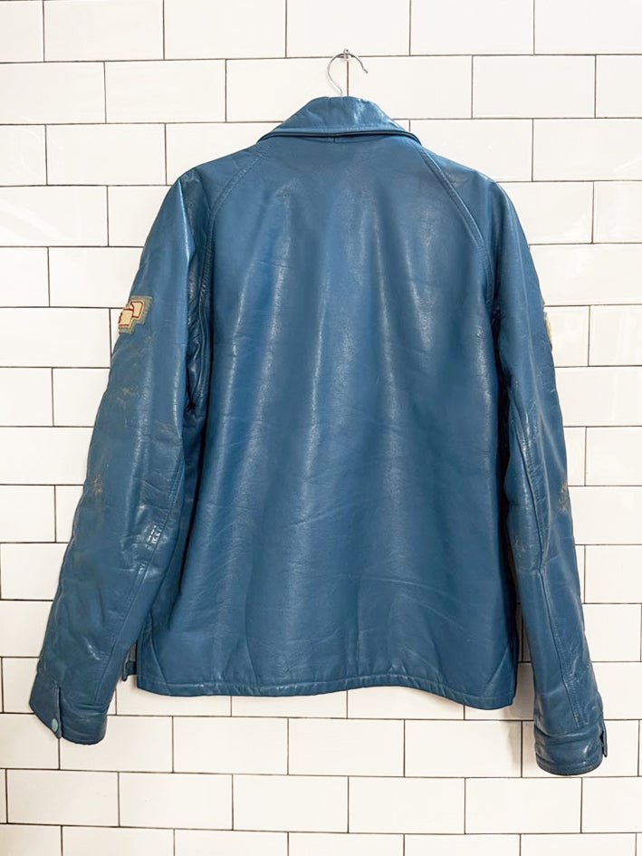 vintage bonwitt blue leather baseball patch varsity jacket | championship athletic wear - good market thrift store