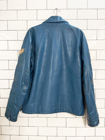 vintage bonwitt blue leather baseball patch varsity jacket | championship athletic wear - good market thrift store