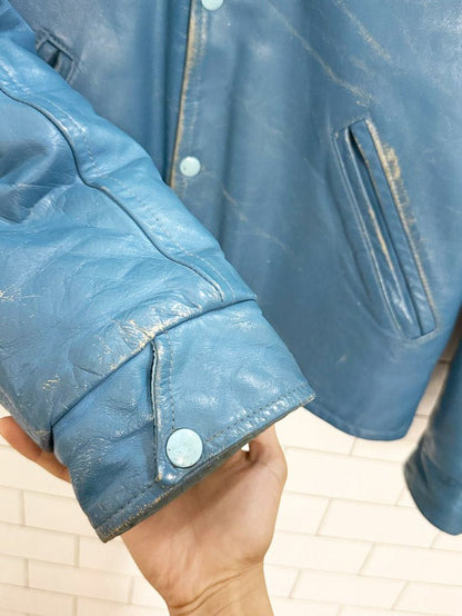 vintage bonwitt blue leather baseball patch varsity jacket | championship athletic wear - good market thrift store