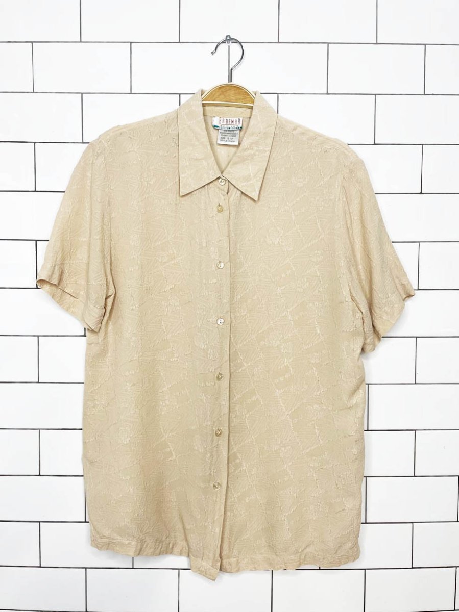 vintage braemar 100% silk textured full button blouse - good market thrift store
