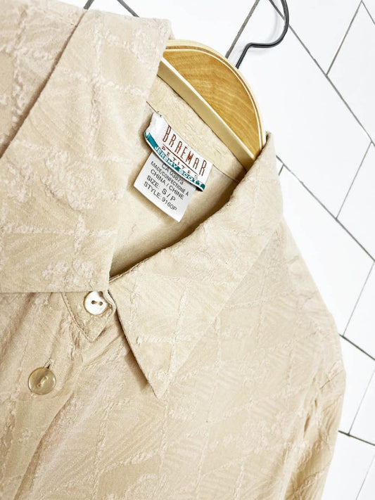 vintage braemar 100% silk textured full button blouse - good market thrift store