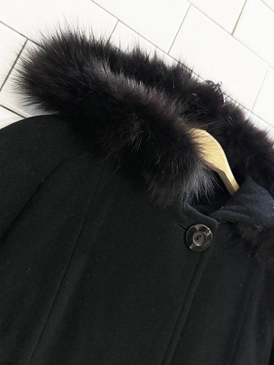 vintage braemer fox fur hooded wool - cashmere long coat - good market thrift store