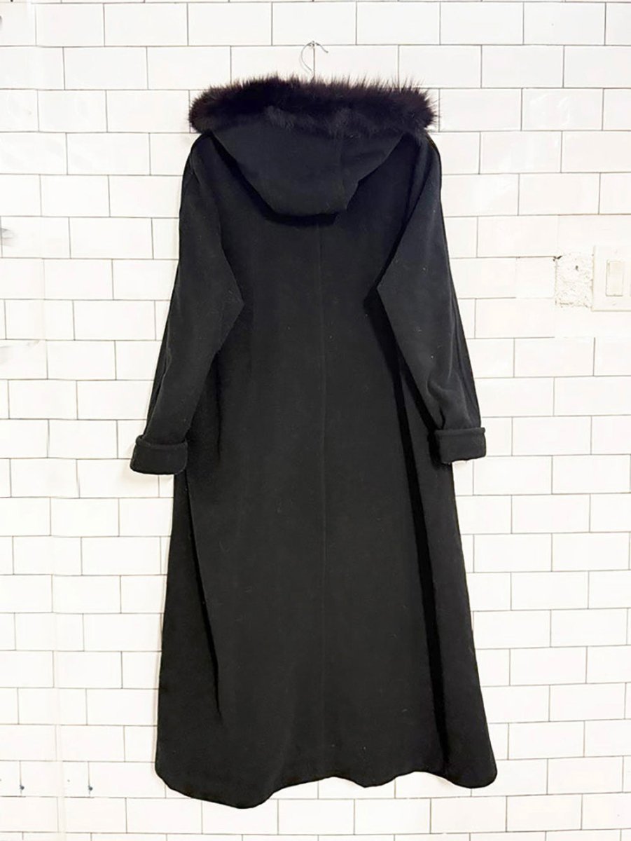 vintage braemer fox fur hooded wool - cashmere long coat - good market thrift store
