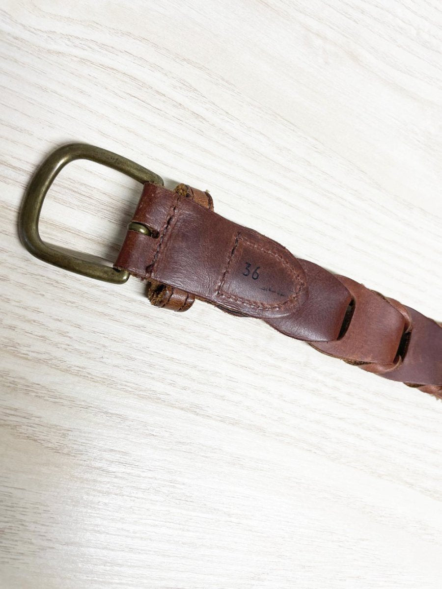 vintage braided ladder leather brass buckle belt - good market thrift store