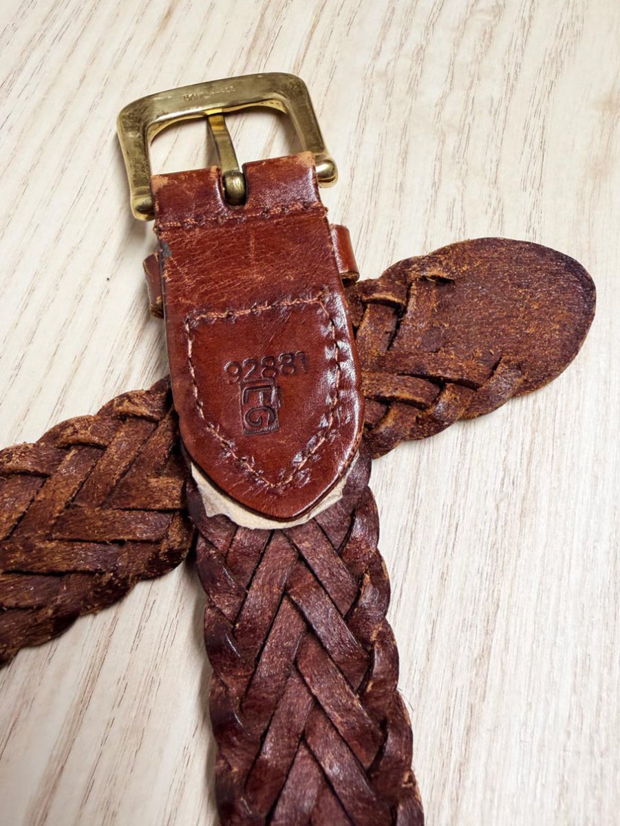 vintage braided leather brass buckle belt - good market thrift store