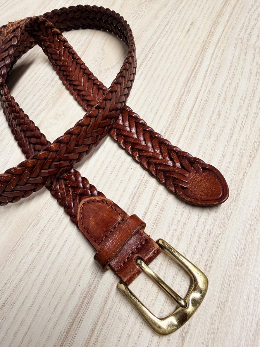 vintage braided leather brass buckle belt - good market thrift store