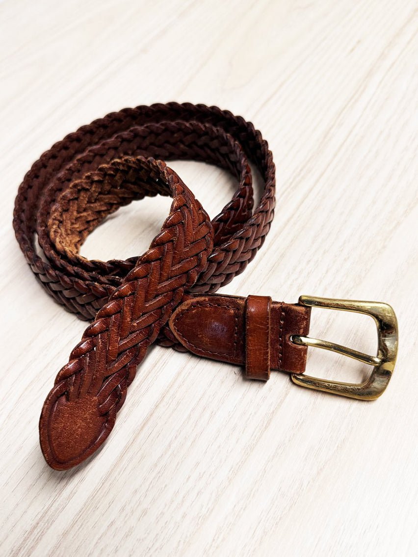 vintage braided leather brass buckle belt - good market thrift store