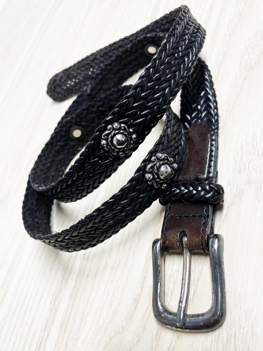 vintage braided leather silver floral studded western belt - good market thrift store