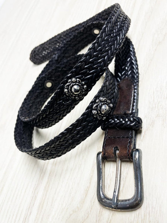 vintage braided leather silver floral studded western belt - good market thrift store