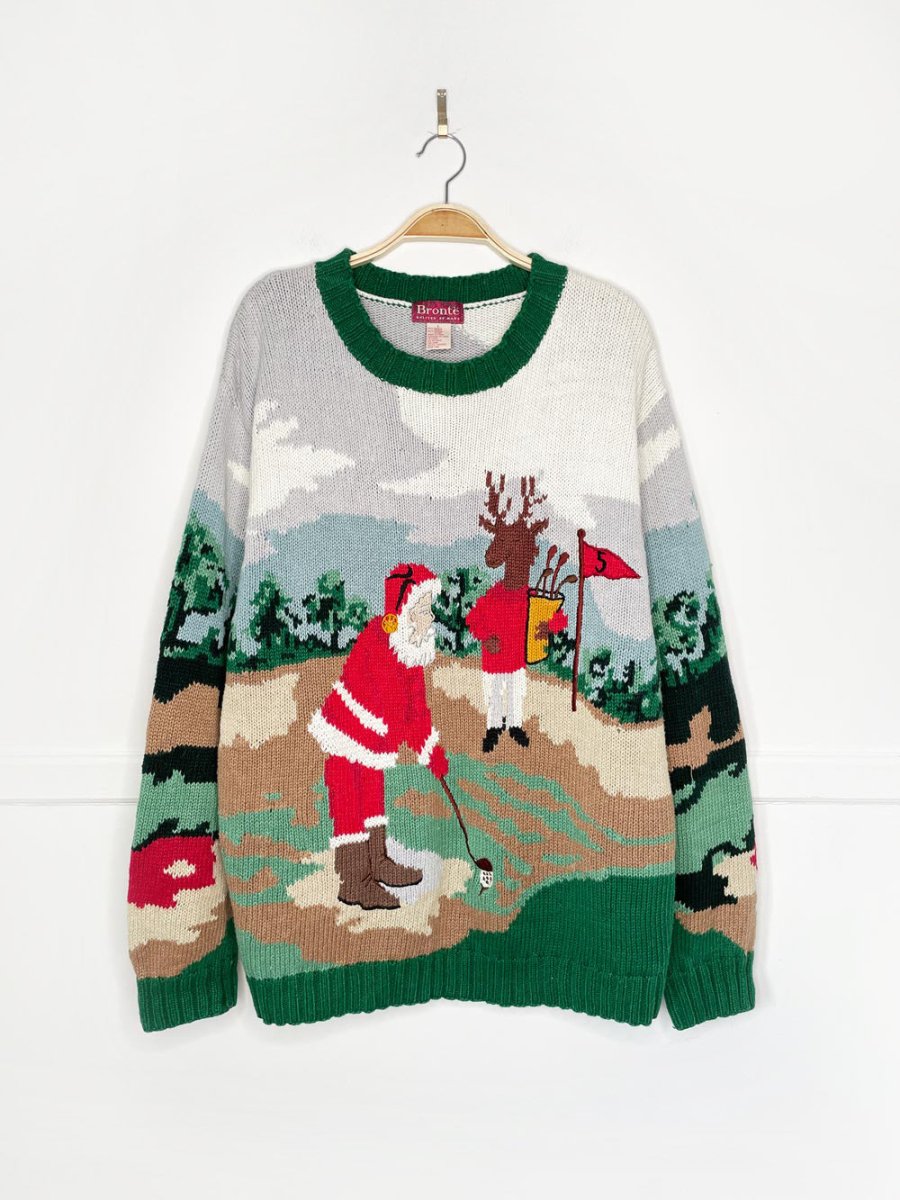 vintage bronte hand - knit santa golfs heavy knit sweater | saks - good market thrift store