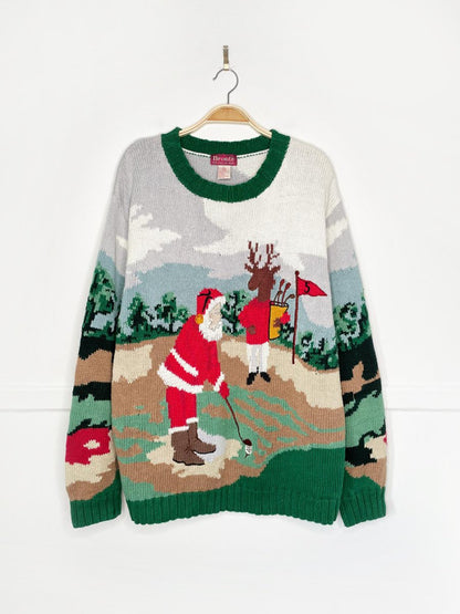 vintage bronte hand - knit santa golfs heavy knit sweater | saks - good market thrift store