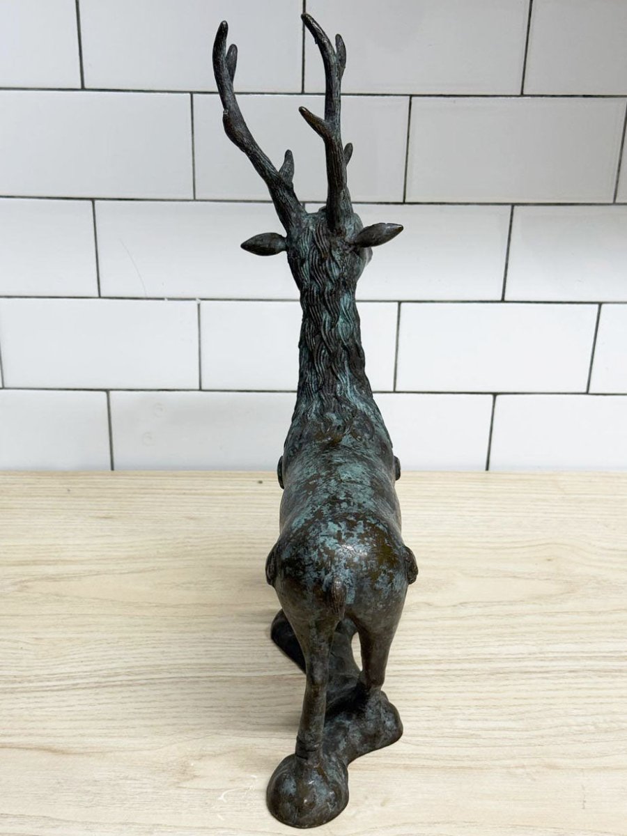 vintage bronze mid century modern standing deer sculpture - good market thrift store
