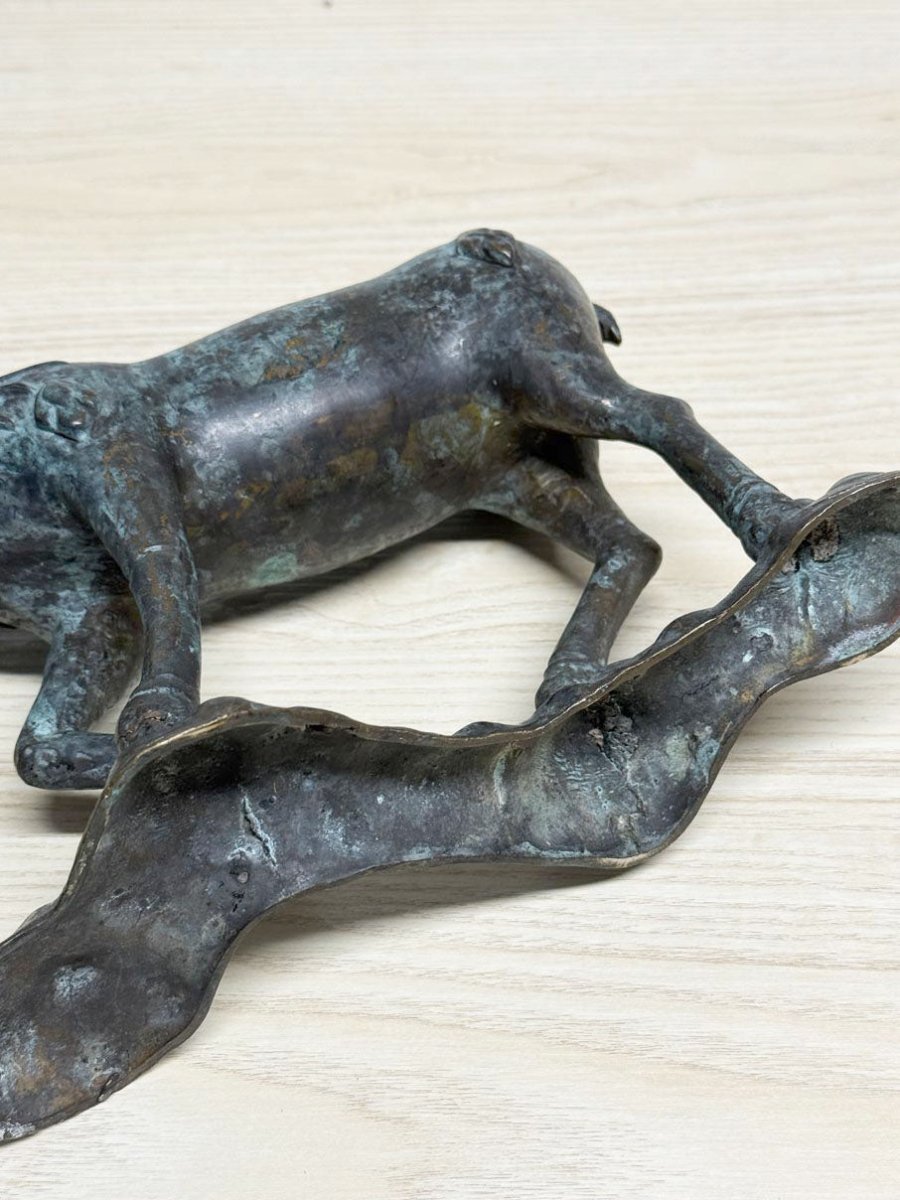 vintage bronze mid century modern standing deer sculpture - good market thrift store