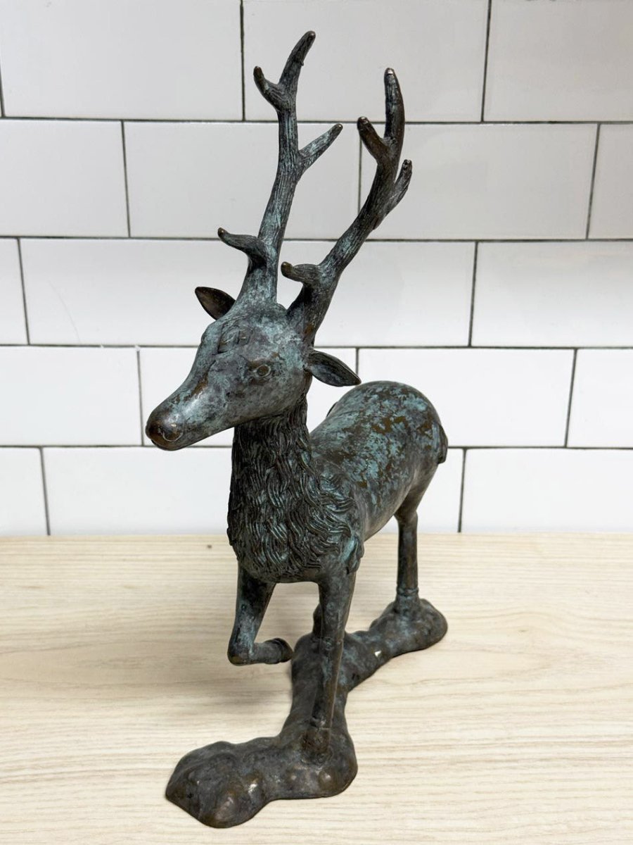 vintage bronze mid century modern standing deer sculpture - good market thrift store