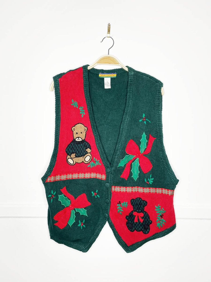 vintage bryn connelly holiday bears + bows knit vest - good market thrift store