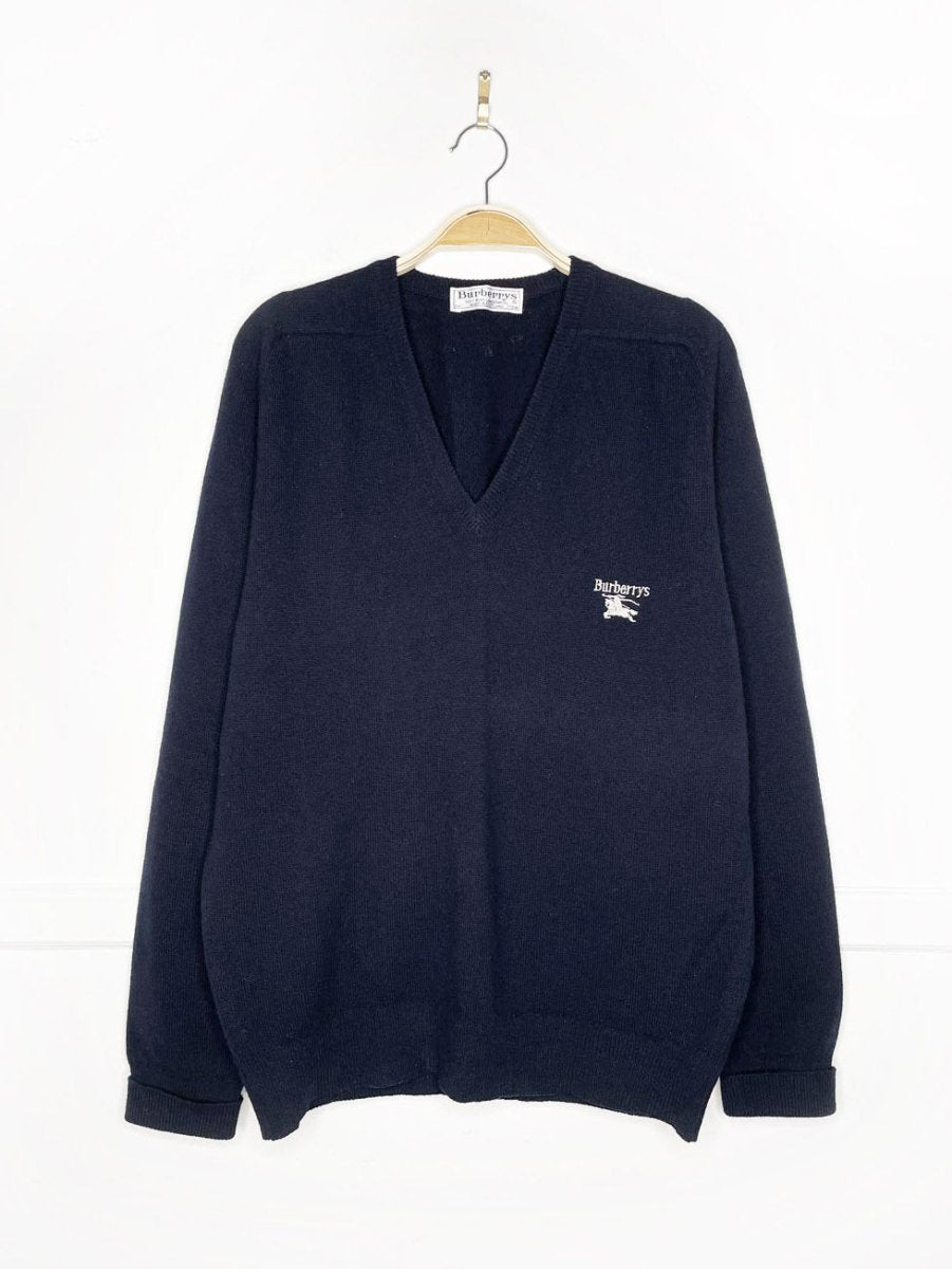 vintage burberrys 100% lambswool v - neck sweater - good market thrift store