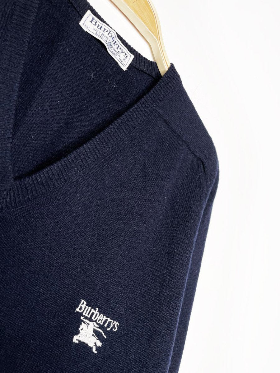 vintage burberrys 100% lambswool v - neck sweater - good market thrift store