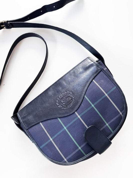 vintage burberrys leather + tartan shoulder bag - good market thrift store