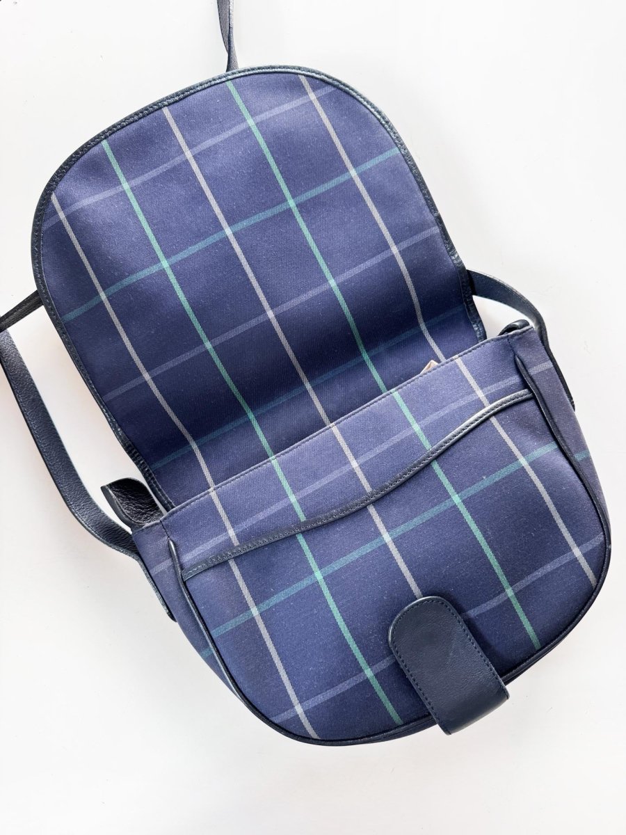 vintage burberrys leather + tartan shoulder bag - good market thrift store