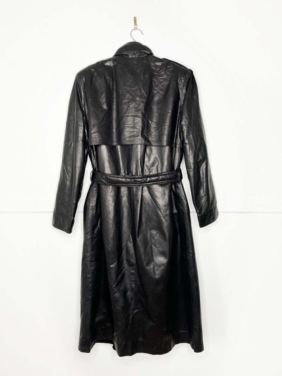 vintage butter leather pleated strong shoulder belted trench coat - good market thrift store