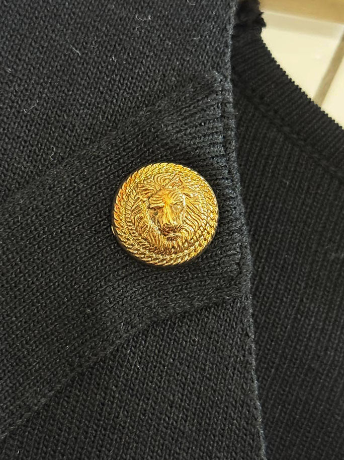 vintage by clara paris gold lion button detail knit top - good market thrift store