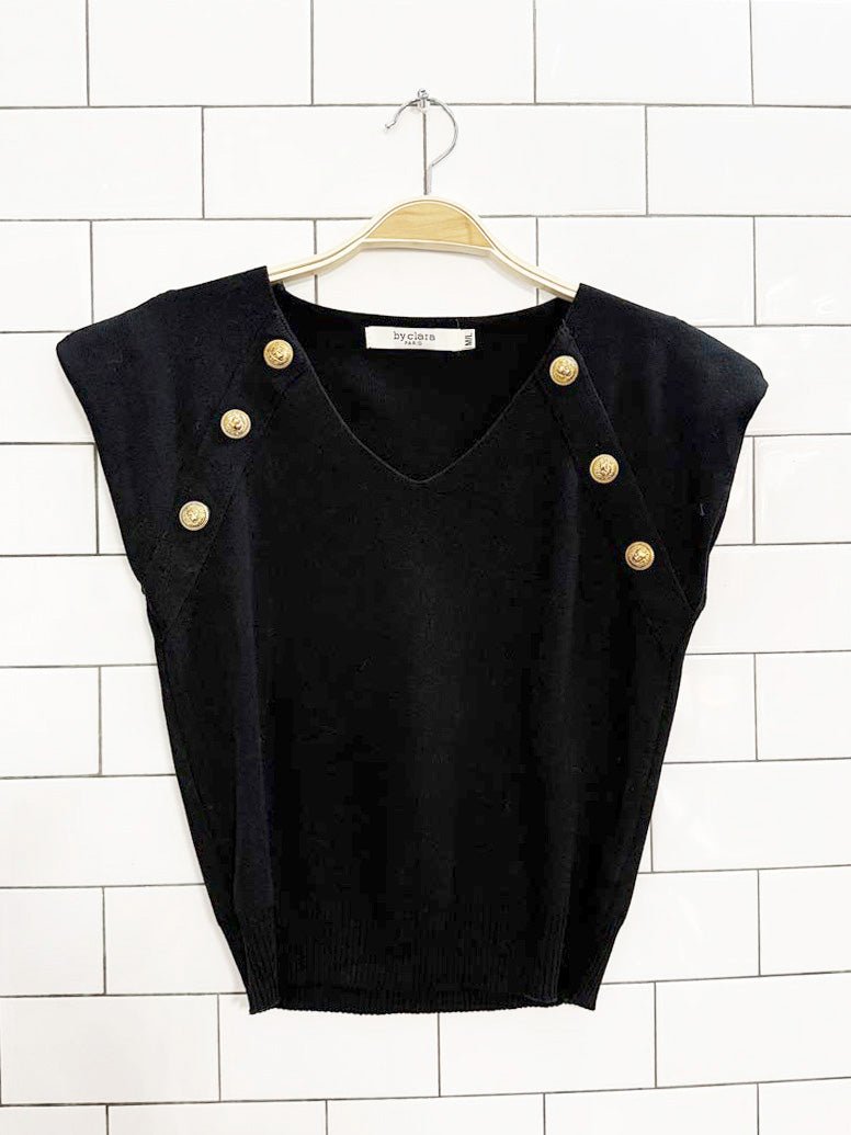 vintage by clara paris gold lion button detail knit top - good market thrift store