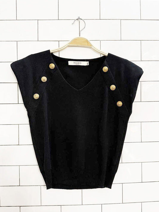 vintage by clara paris gold lion button detail knit top - good market thrift store