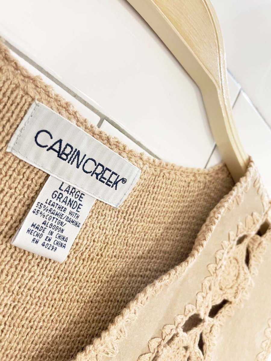 vintage cabin creek boho suede crochet trim vest - good market thrift store