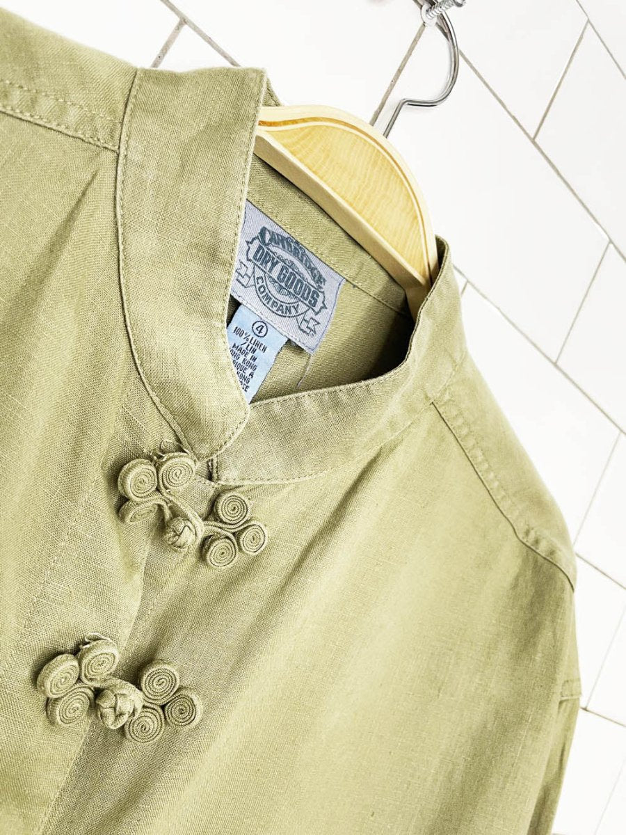 vintage cambridge dry goods 100% linen frog button shirt - good market thrift store