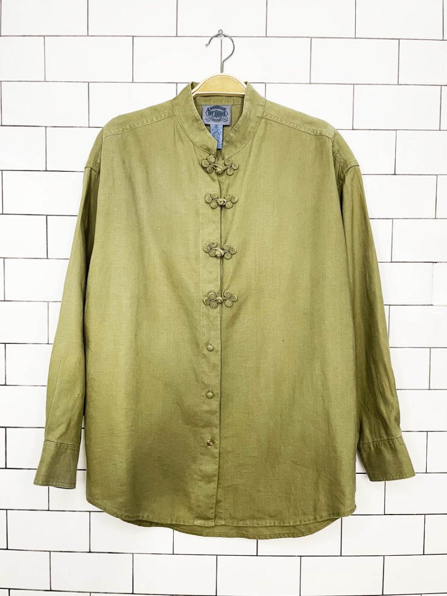 vintage cambridge dry goods 100% linen frog button shirt - good market thrift store