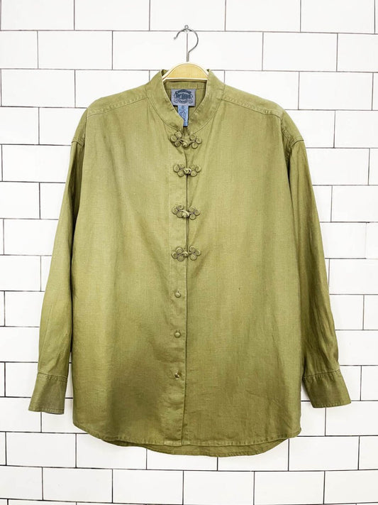vintage cambridge dry goods 100% linen frog button shirt - good market thrift store
