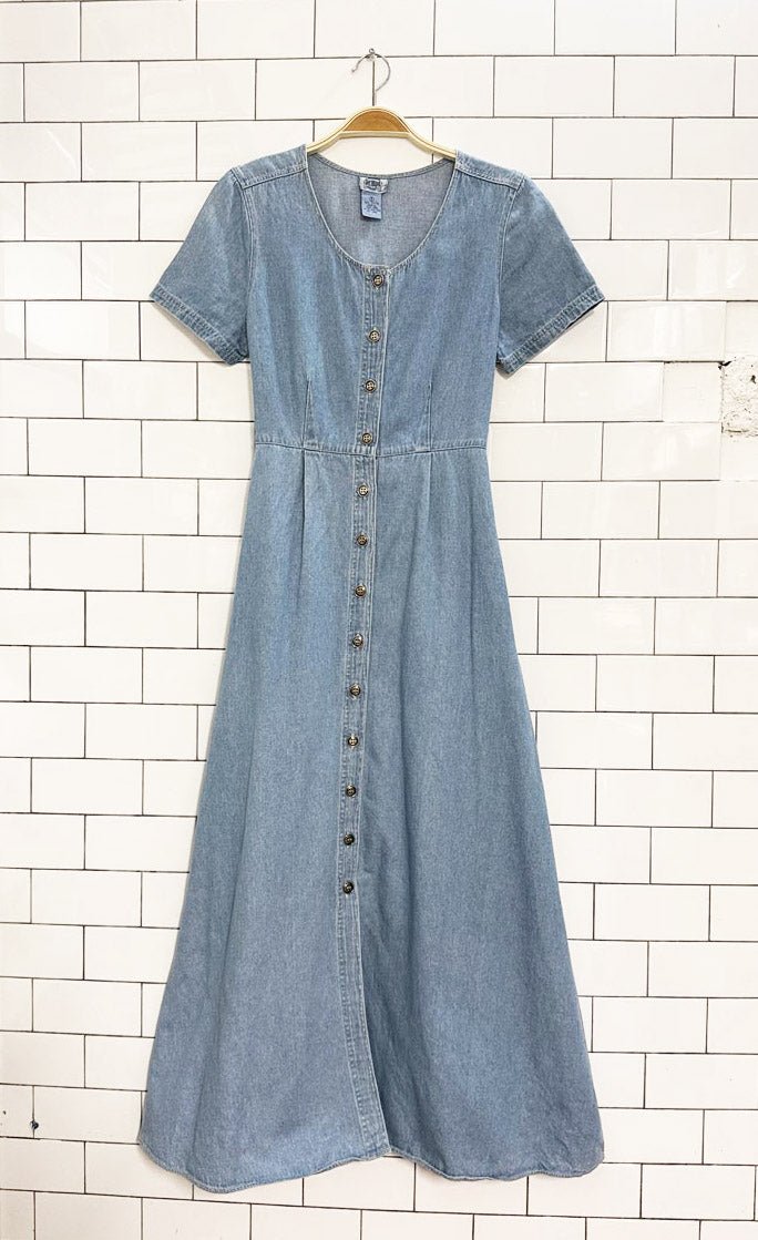 vintage cambridge dry goods co. full button denim maxi dress - good market thrift store