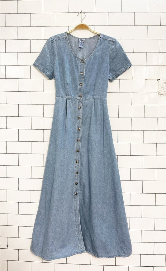vintage cambridge dry goods co. full button denim maxi dress - good market thrift store