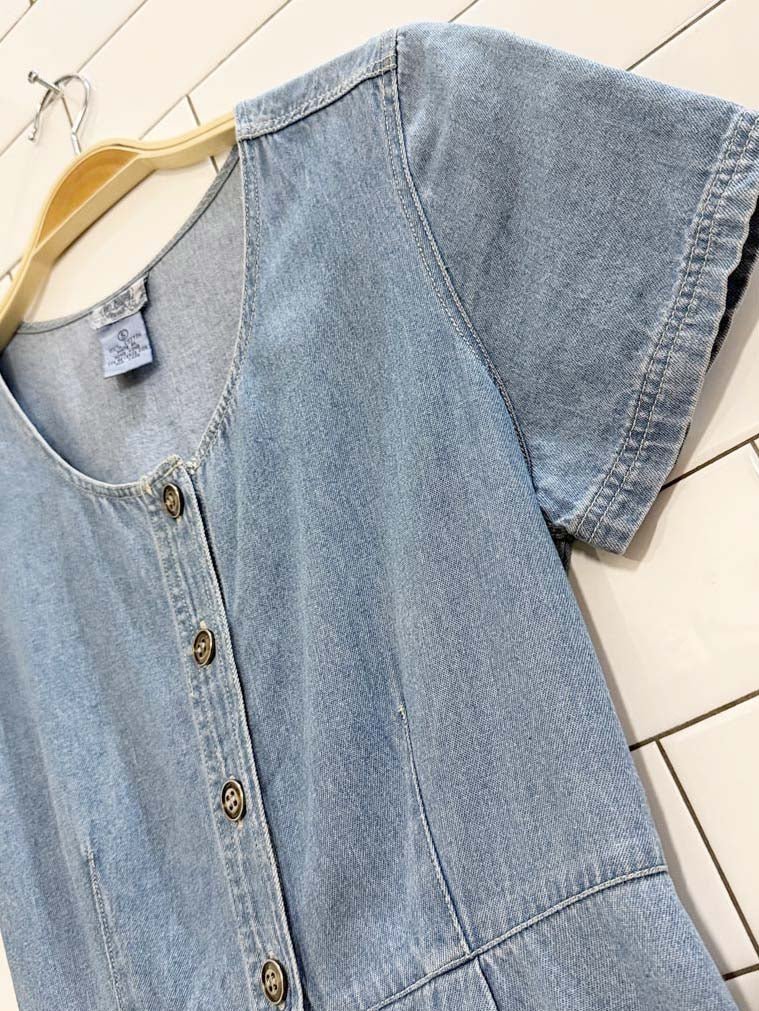 vintage cambridge dry goods co. full button denim maxi dress - good market thrift store