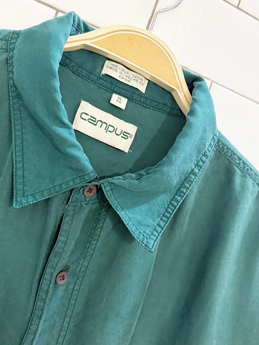 vintage campus 100% silk two pocket full button shirt - good market thrift store