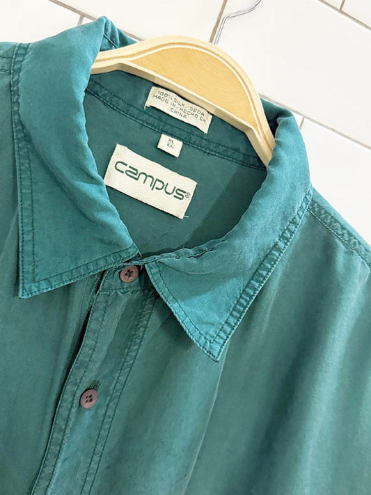 vintage campus 100% silk two pocket full button shirt - good market thrift store