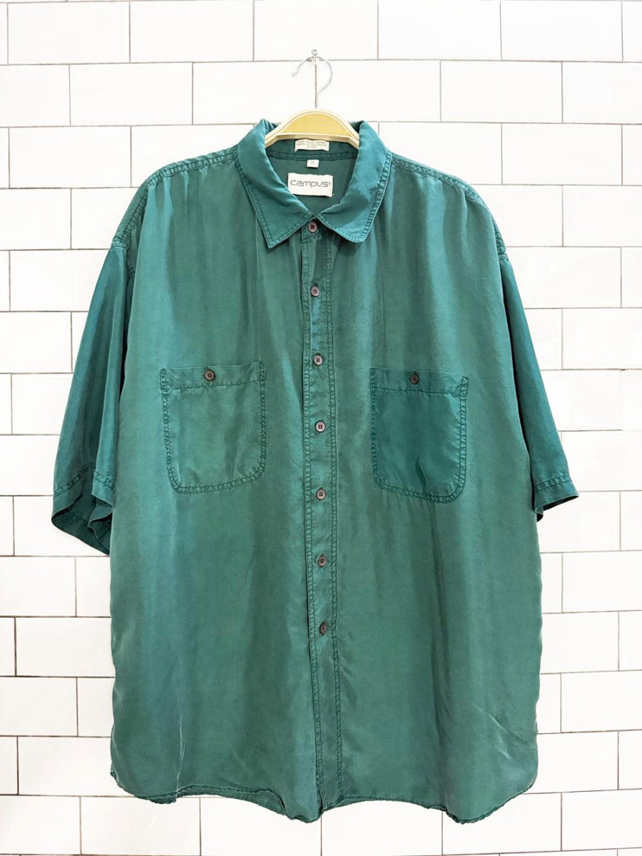 vintage campus 100% silk two pocket full button shirt - good market thrift store